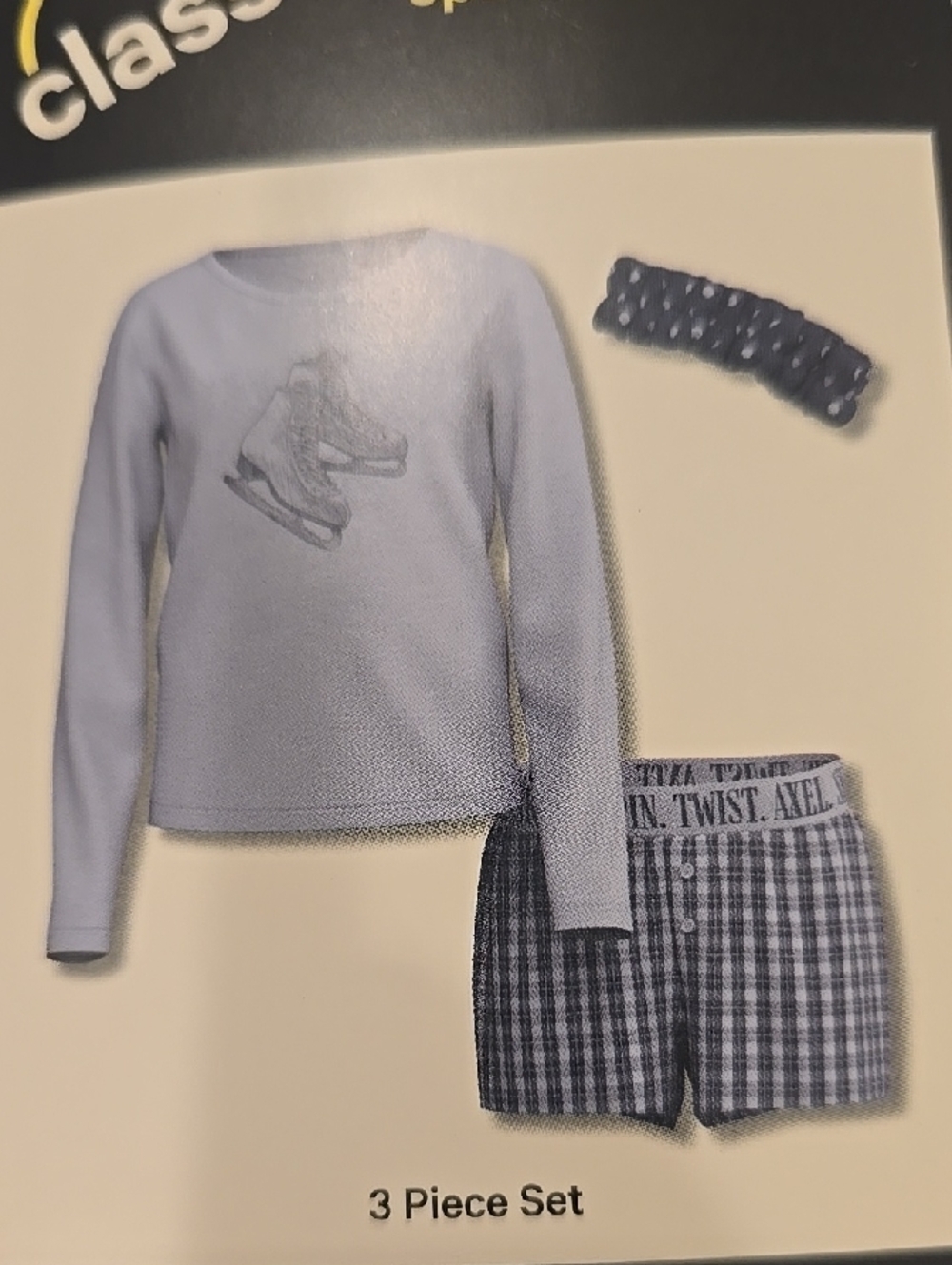 ❤️5/$25 New Light Blue Ice Skates Pajama 3-Piece Set